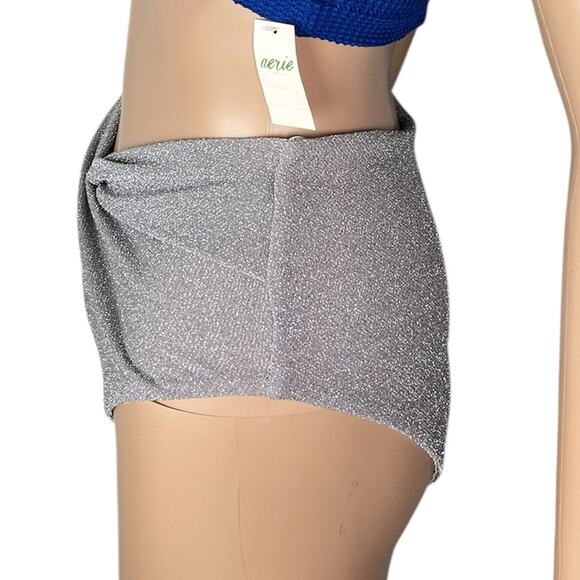 New Beach Riot Zuri Silver Glitter High Waist Twist Bikini Bottom - Picture 3 of 8